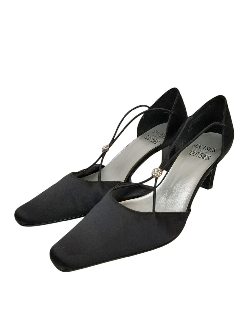 Mootsies Tootsies Collection Women's Black Satin Heels Rhinestone Women's 8.5